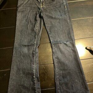 J Brand Lovestory Mid Rise Flare Dark Wash Denim Blue Jeans